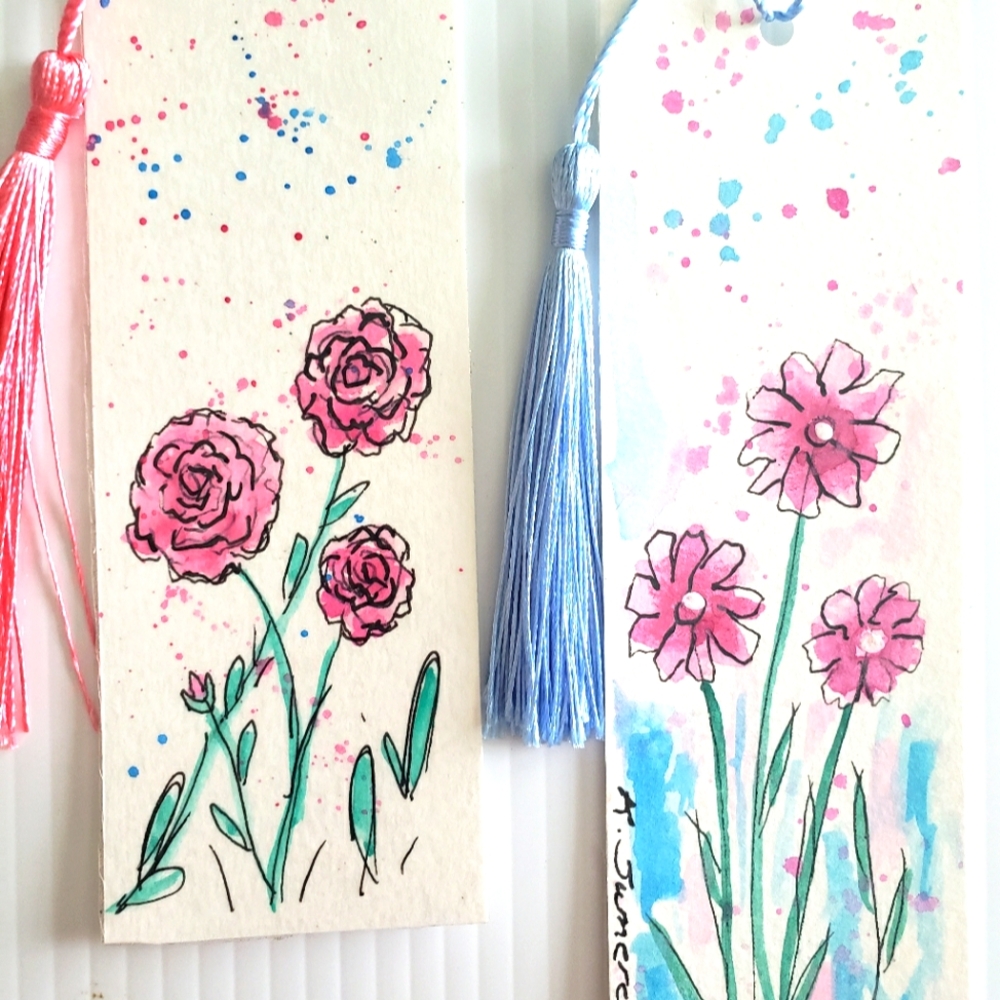 Hand Painted Watercolor Bookmarks with Tassels